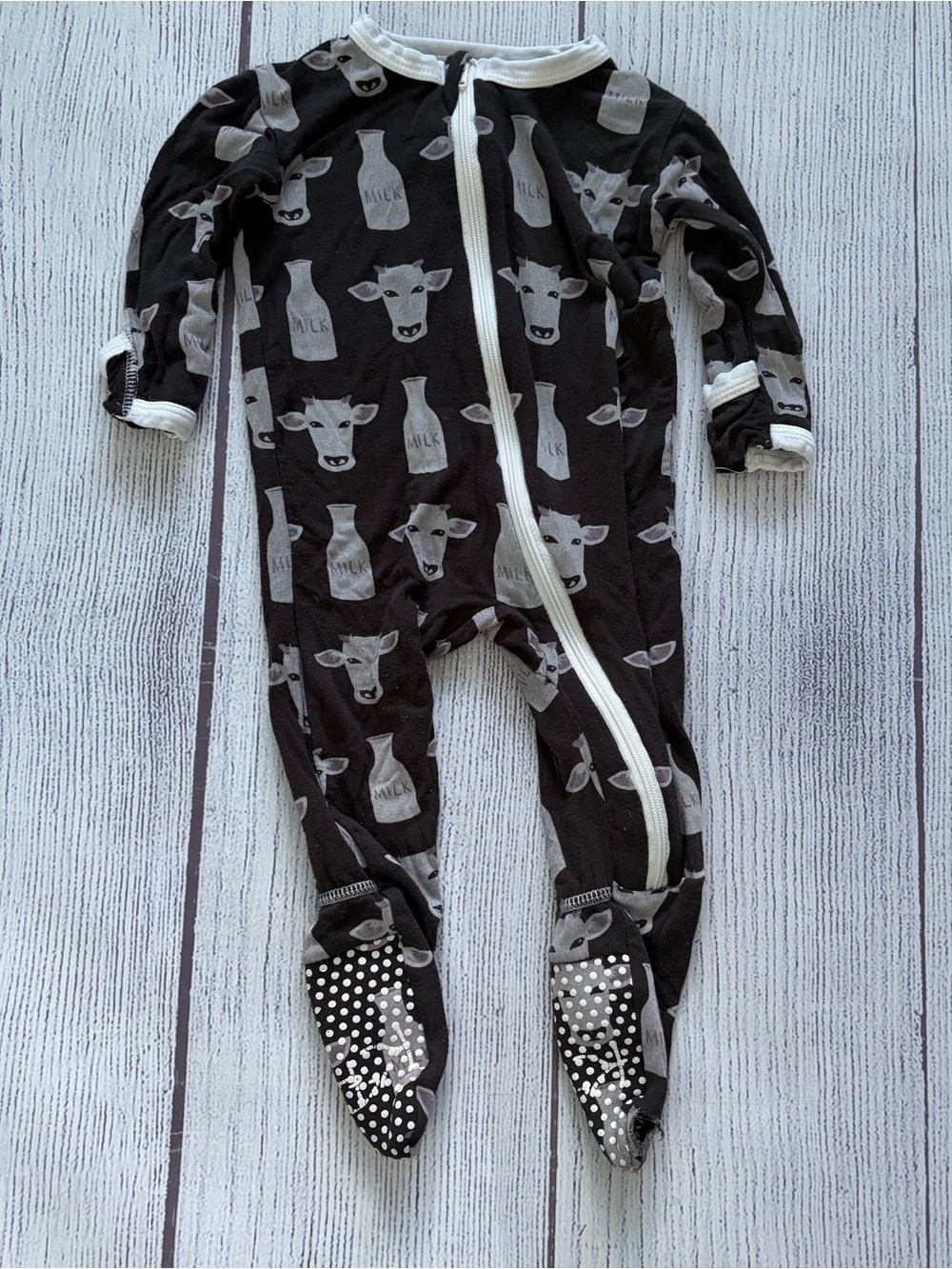 Kickee Pants Black Cow & Milk Print Baby Footed Bamboo Pajamas Size 3-6 Months